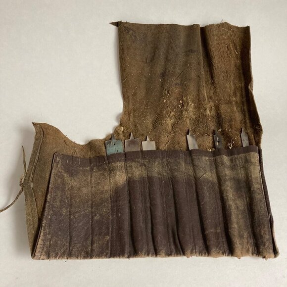 Vintage Leather Drill Bit Case Bag w/ 6 Wood Bits - Picture 1 of 8